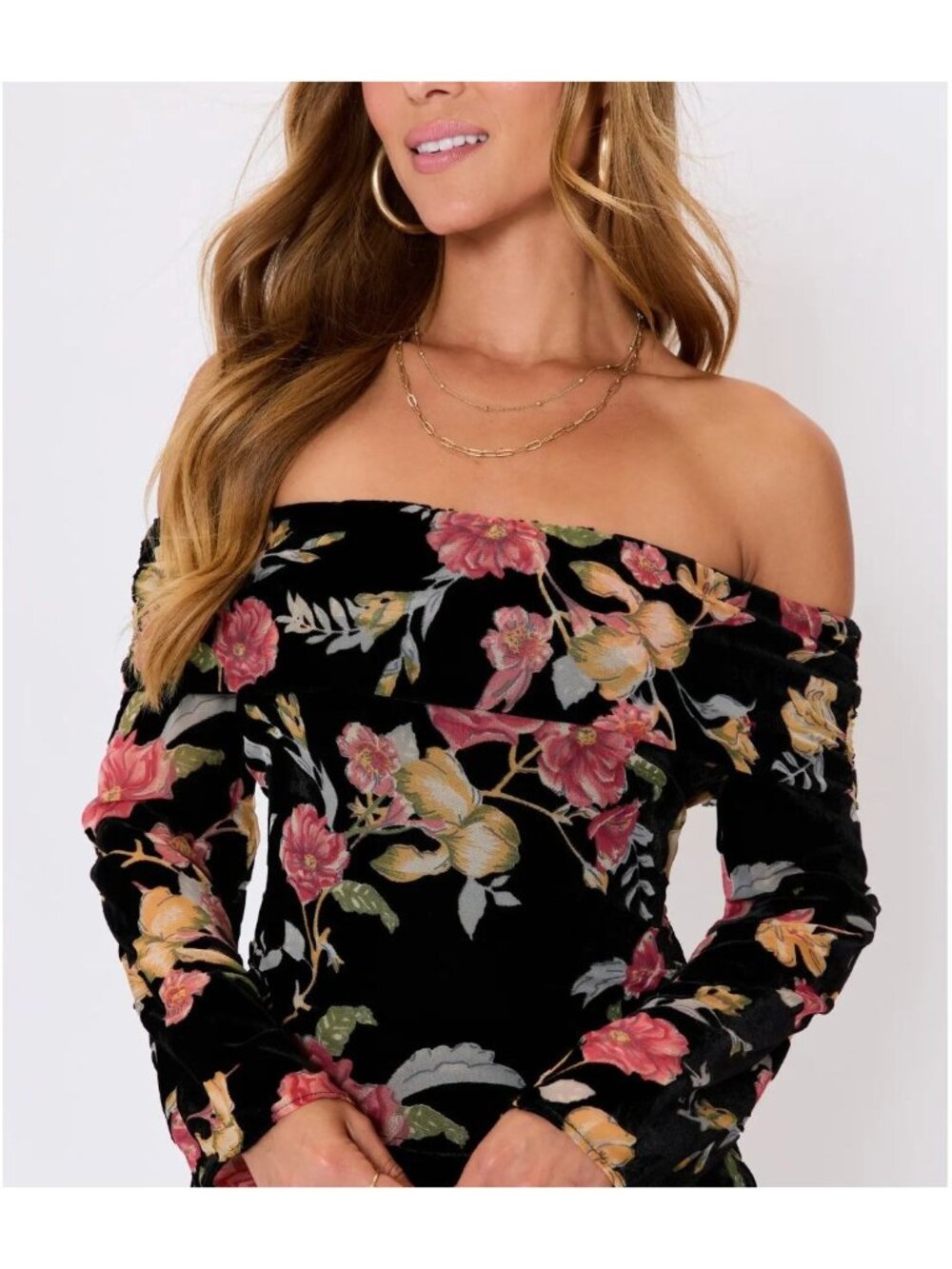 VICI Rowan Off The Shoulder Velvet Burnout Floral Long Sleeve Top M Blouse Shirt